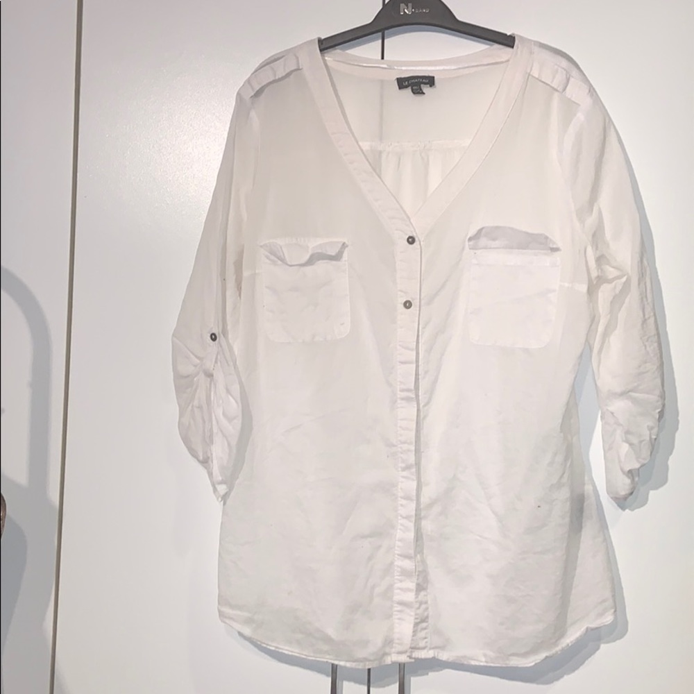 Le Chateau white button-down utility blouse